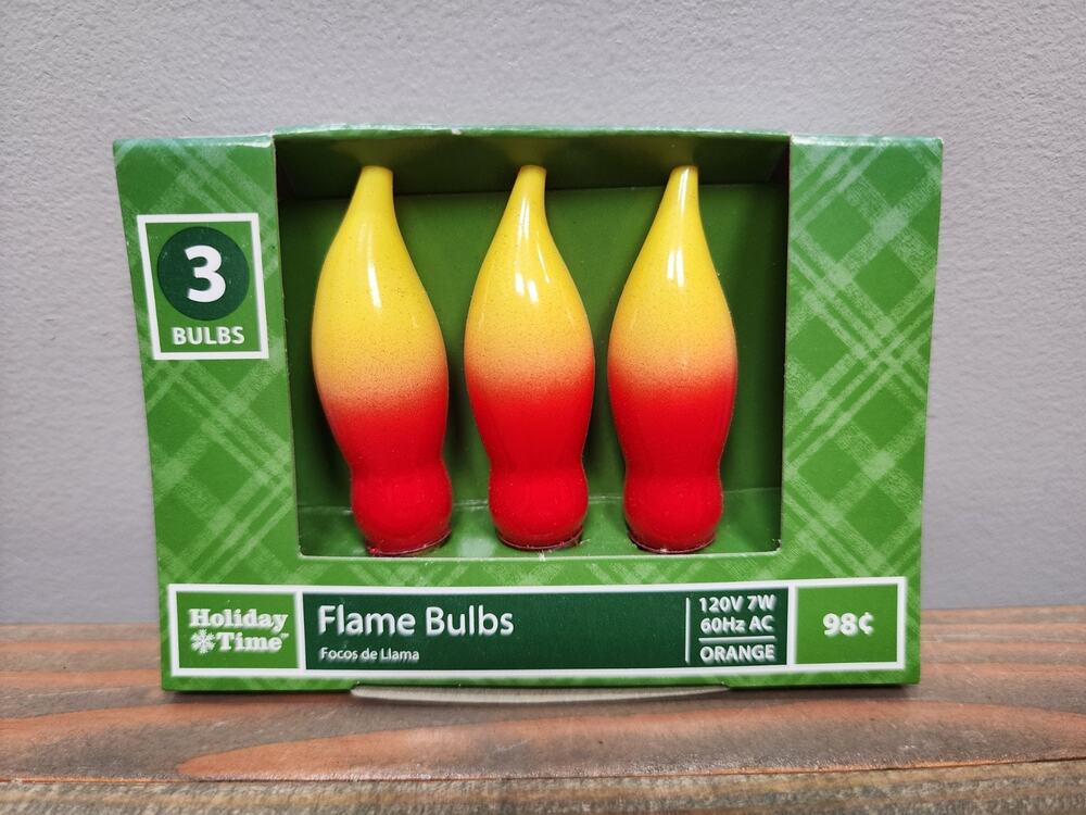 Holiday Time Flame Bulbs C18 120V 7W Yellow Orange 3 Bulbs - NIB